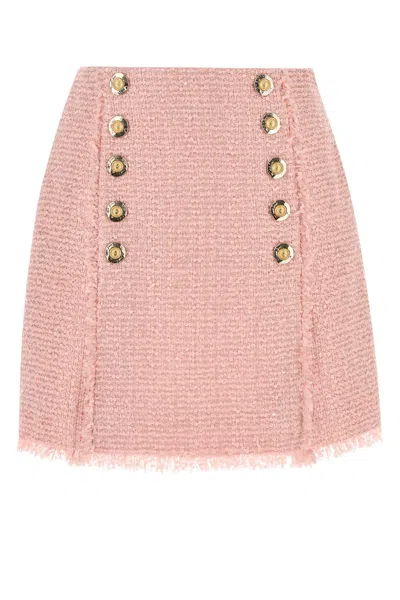 Balmain High-waisted Tweed Skirt With Gold-tone Buttons In Pink
