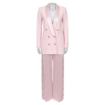 Pre-owned Balmain Pink Viscose Blazer & Trousers Suit Sz.36