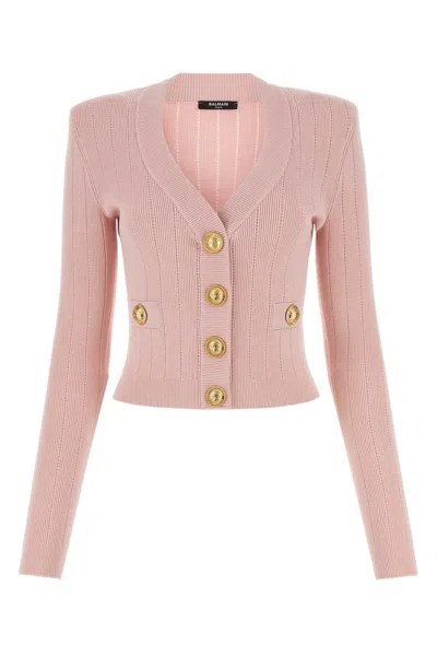 Balmain Pink Viscose Blend Cardigan In Roseclair