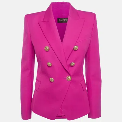 Pre-owned Balmain Pink Wool Double Breasted Blazer M