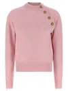 Balmain Buttoned Eco-cashmere Crewneck Sweater In Pink