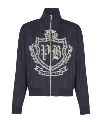 Balmain Pinstripe Bomber Jacket In Black