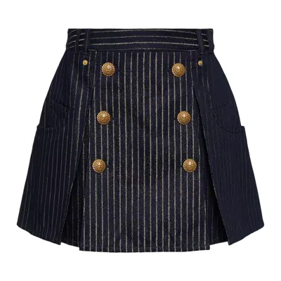 Pre-owned Balmain Pinstripe Button Detailed Skirt 'blue' | Women's Size 36