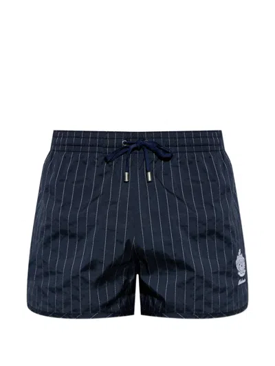 Balmain Pinstripe Drawstring Swim Shorts In Blue