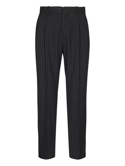 Balmain Pinstripe-pattern Wool-blend Trousers In Black