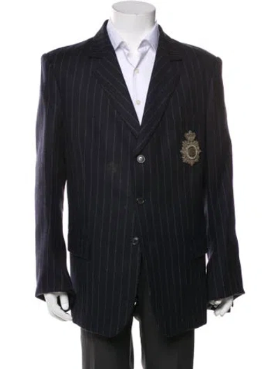 Pre-owned Balmain Pinstripe Three Button Blazer In Blue