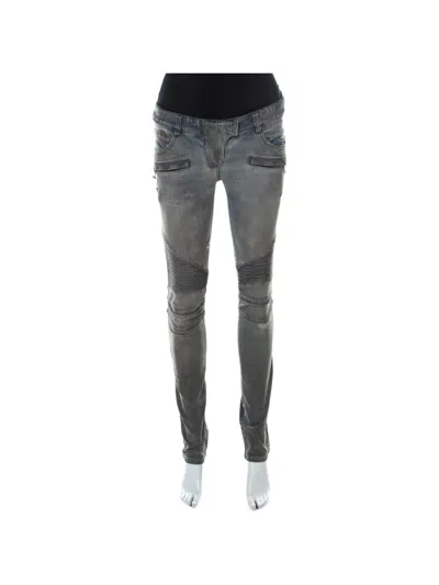 Pre-owned Balmain Pin-tucked Knee Detail Jeans In Gray