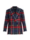 Balmain Fringed Checked Tweed Jacket In Blue