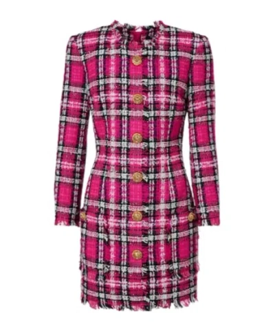 Balmain Plaid Cotton And Wool-blend Minidress In Multi
