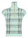 Balmain Plaid-detail Zip-fastening Top In Blue