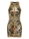 Balmain Short Sleeveless Dress With Plaid Embroidery In Multi