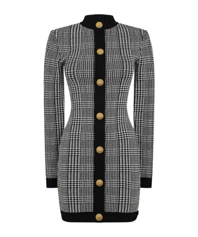 Balmain Plaid Knit Dress In Multi