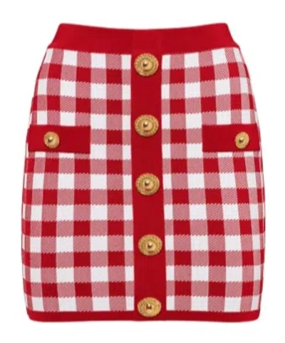 Balmain Women Vichy Buttoned Mini Skirt In Multi