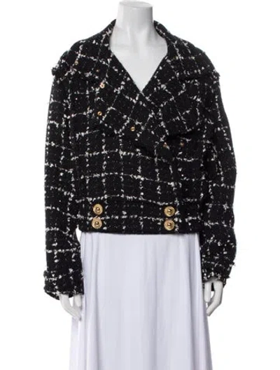 Pre-owned Balmain Plaid Print Biker Jacket In Black