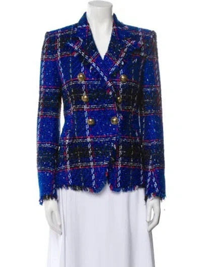 Pre-owned Balmain Plaid Print Blazer In Blue