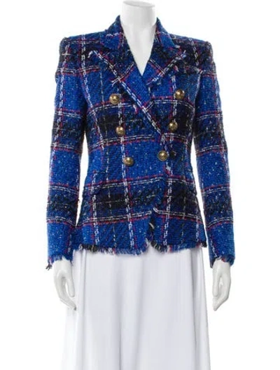 Pre-owned Balmain Plaid Print Blazer In Blue
