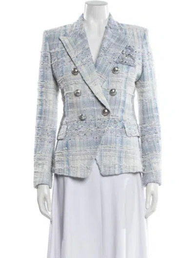 Pre-owned Balmain Plaid Print Blazer In Blue