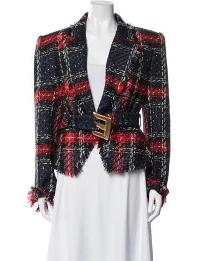 Pre-owned Balmain Plaid Print Blazer In Blue