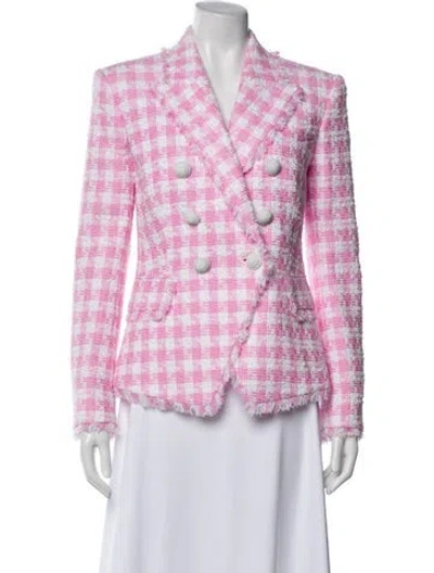 Pre-owned Balmain Plaid Print Blazer In Pink