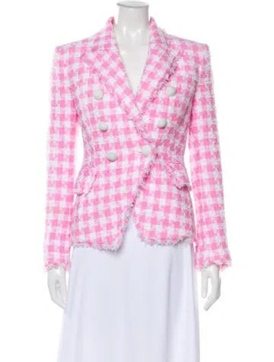 Pre-owned Balmain Plaid Print Blazer In Pink