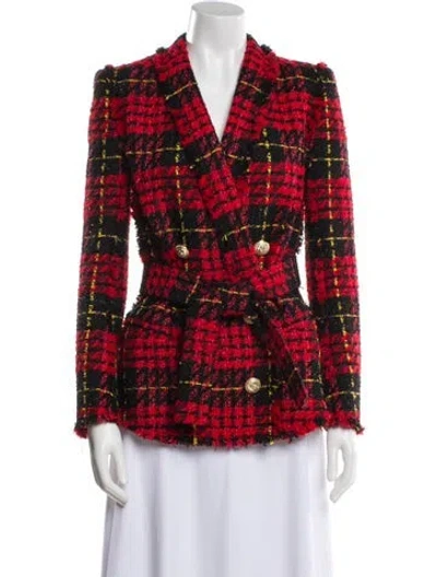 Pre-owned Balmain Plaid Print Blazer In Red