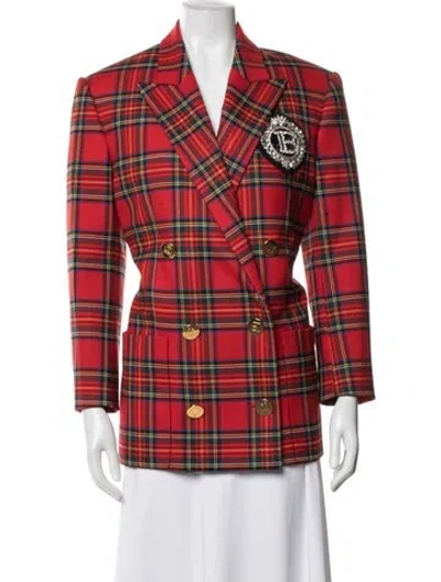 Pre-owned Balmain Plaid Print Blazer In Red