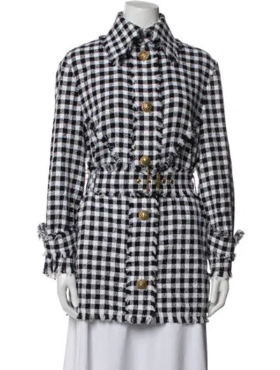 Pre-owned Balmain Plaid Print Coat In Black/white