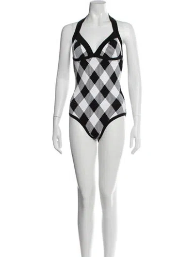Pre-owned Balmain Plaid Print Halterneck Bodysuit In Black