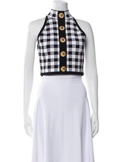 Pre-owned Balmain Plaid Print Halterneck Crop Top In Black