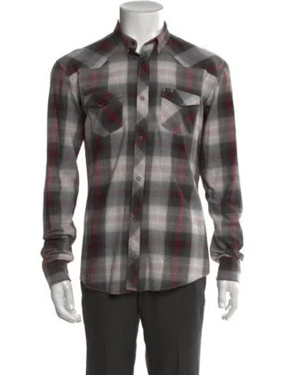 Pre-owned Balmain Plaid Print Long Sleeve Western Shirt In Gray