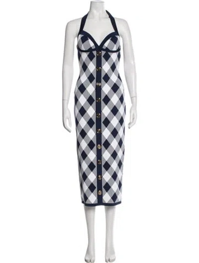 Pre-owned Balmain Plaid Print Midi Length Dress In White