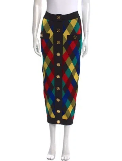 Pre-owned Balmain Plaid Print Midi Length Skirt In Black