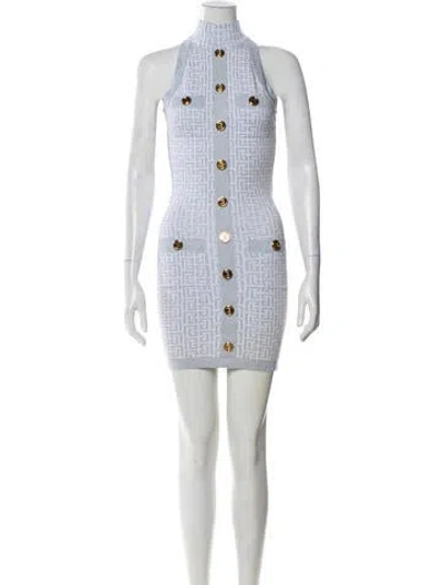 Pre-owned Balmain Plaid Print Mini Dress In Blue