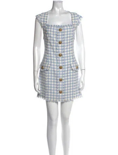 Pre-owned Balmain Plaid Print Mini Dress In Blue