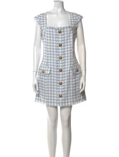 Pre-owned Balmain Plaid Print Mini Dress In Blue