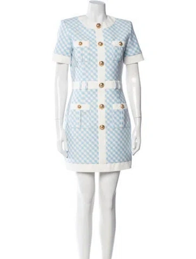 Pre-owned Balmain Plaid Print Mini Dress W/ Tags In Blue/white