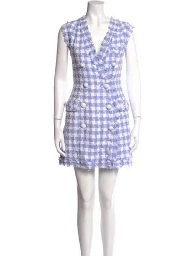 Pre-owned Balmain Plaid Print Mini Dress W/ Tags In Purple