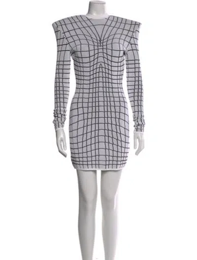 Pre-owned Balmain Plaid Print Mini Dress In White