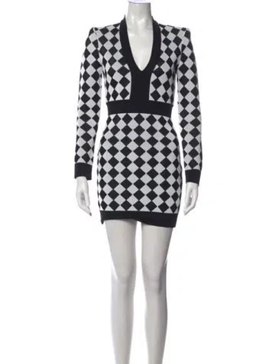 Pre-owned Balmain Plaid Print Mini Dress In White