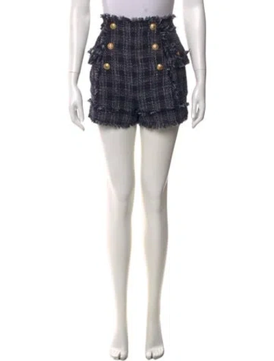 Pre-owned Balmain Plaid Print Mini Shorts In Blue