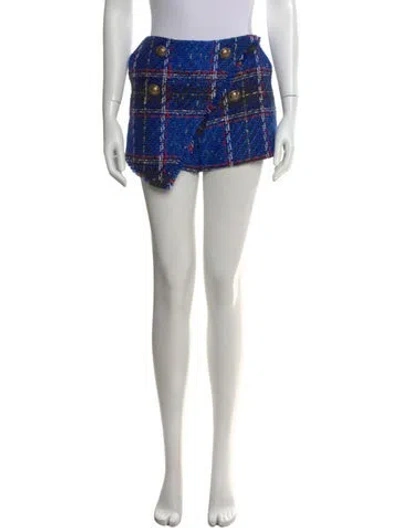 Pre-owned Balmain Plaid Print Mini Shorts In Blue