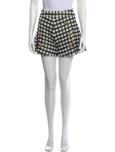 Pre-owned Balmain Plaid Print Mini Shorts In Metallic/white