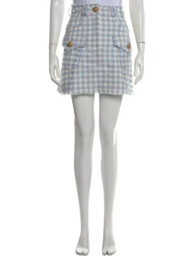 Pre-owned Balmain Plaid Print Mini Skirt In Blue