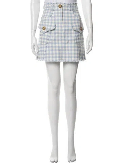 Pre-owned Balmain Plaid Print Mini Skirt W/ Tags In Blue/white