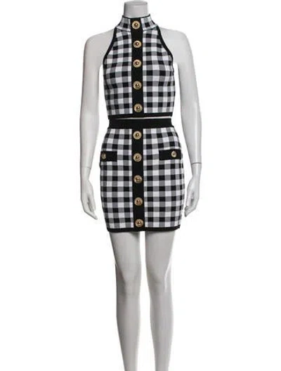 Pre-owned Balmain Plaid Print Skirt Set In Black/white