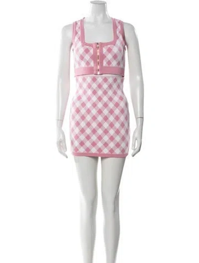 Pre-owned Balmain Plaid Print Skirt Set In Pink