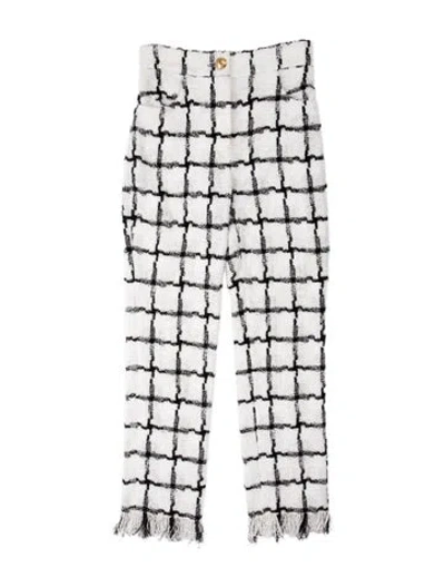 Pre-owned Balmain Plaid Print Straight Leg Pants In White