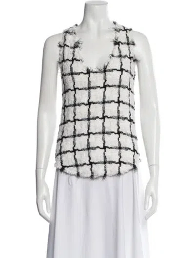 Pre-owned Balmain Plaid Print V-neck Top In White