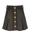 Balmain Button-embellished Pleated Metallic Tweed Mini Skirt In Black