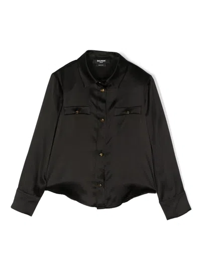 Balmain Kids' Plain Silk Shirt In Black